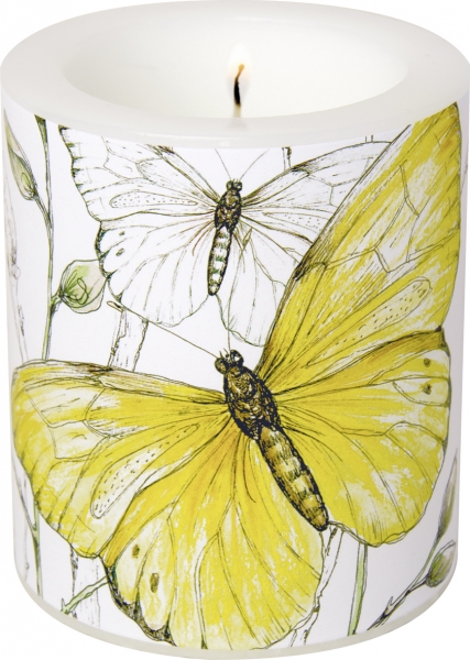 IHR Windlicht Colourful Butterflies, Kerze h 10 cm, Stumpenkerze mit Schmetterlinge