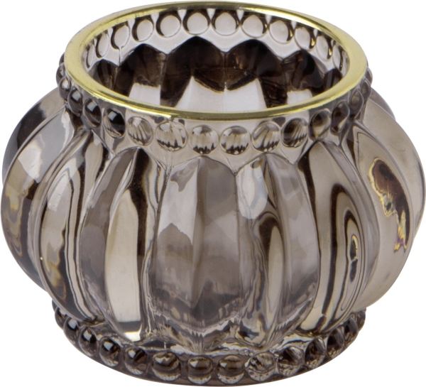 IHR Teelichthalter h 5 cm, braun mit Goldrand, Glas transparent