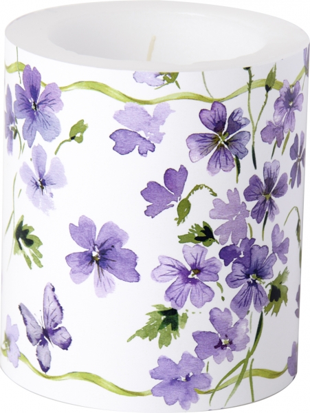 IHR Windlicht Purple spring, Kerze h 10 cm, Stumpenkerze mit Veilchen und Schmetterling