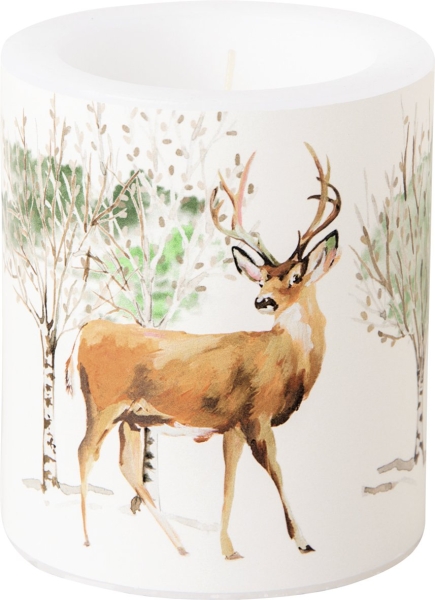 IHR Windlicht Deer Grove cream, Kerze 9 x 10 cm, Hirsch im Wald