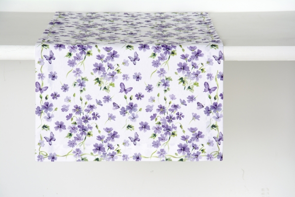 IHR Schöner Tischläufer Purple spring, 45x150cm, für Frühling, mit Veilchenmotiv lila