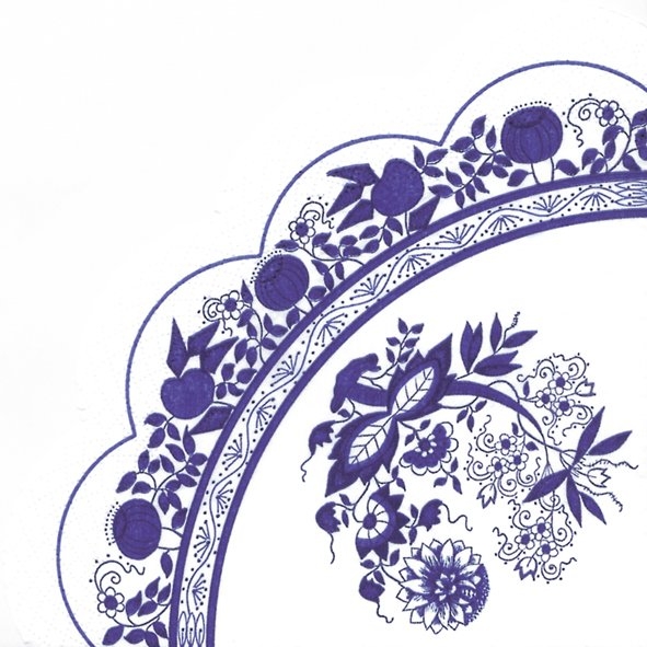 IHR 12 Rondo Servietten Zwiebelmuster blau, klassisches Motiv für Fest Hochzeit d 34 cm
